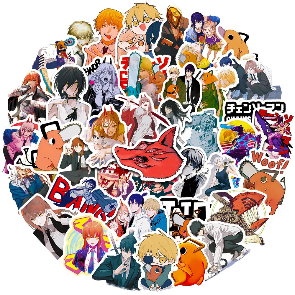 10/30/50PCS Chainsaw Man Stickers Cool Animation Decals Cool Cartoon Toy Luggage Fridge Laptop Guitar Bike Skateboard Sticker (ONLINE ORDER ONLY)
