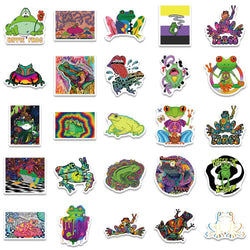 50PCS Cartoon Colorful Psychedelic Frog Stickers Aesthetics Laptop Guitar Luggage Phone Graffiti Sticker Decal Kid Toy (ONLINE ORDER ONLY)