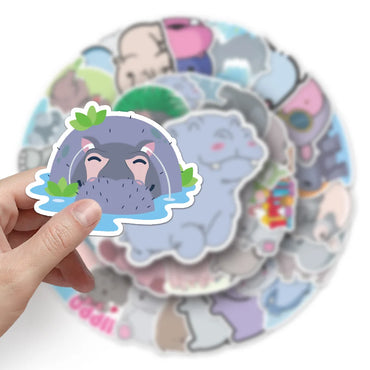 10/50PCS Cartoon Animal Hippo Sticker DIY Phone Laptop Luggage Skateboard Graffiti Decals Fun for Kid Toys (ONLINE ORDER ONLY)