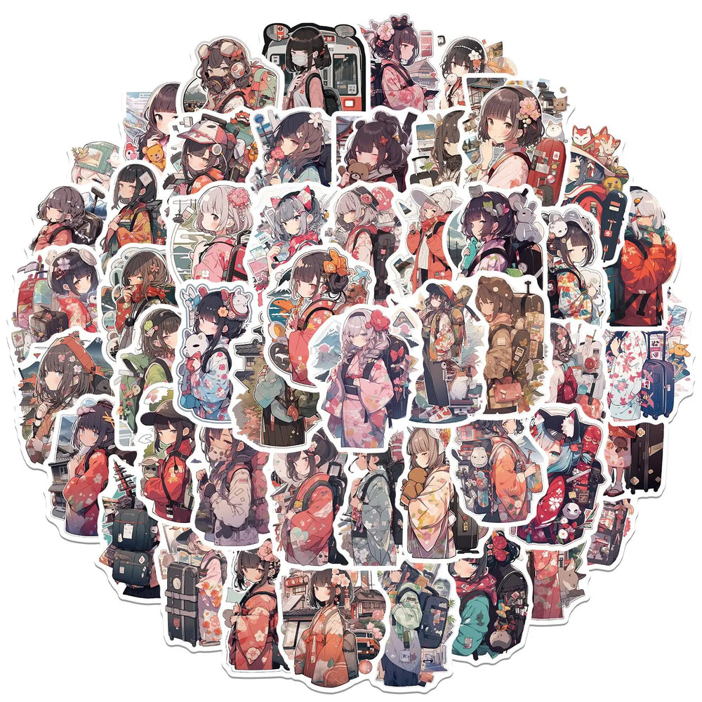 Retro Travel Girl Stickers Waterproof DIY Laptop Skateboard Bike Guitar Decals (Online Order Only)