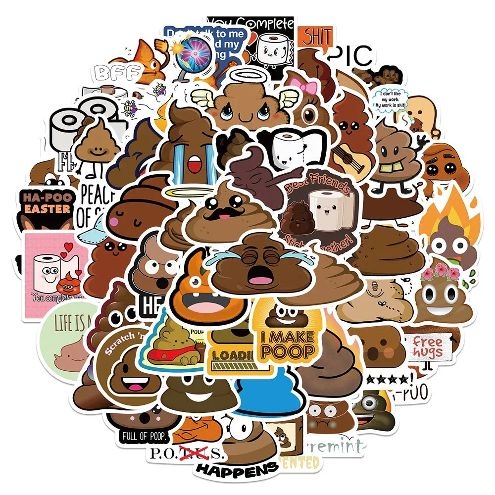 Funny Poo Meme Stickers - 10/30/60pcs Cartoon Decals for Laptop, Phone, Helmet, Luggage, Car (Online Order Only)