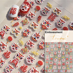 rich letter Chinese characters gourd money lantern firecracker God of wealth Yuanbao Adhesive Nail Art Stickers Manicure Decals (ONLINE ORDER ONLY)