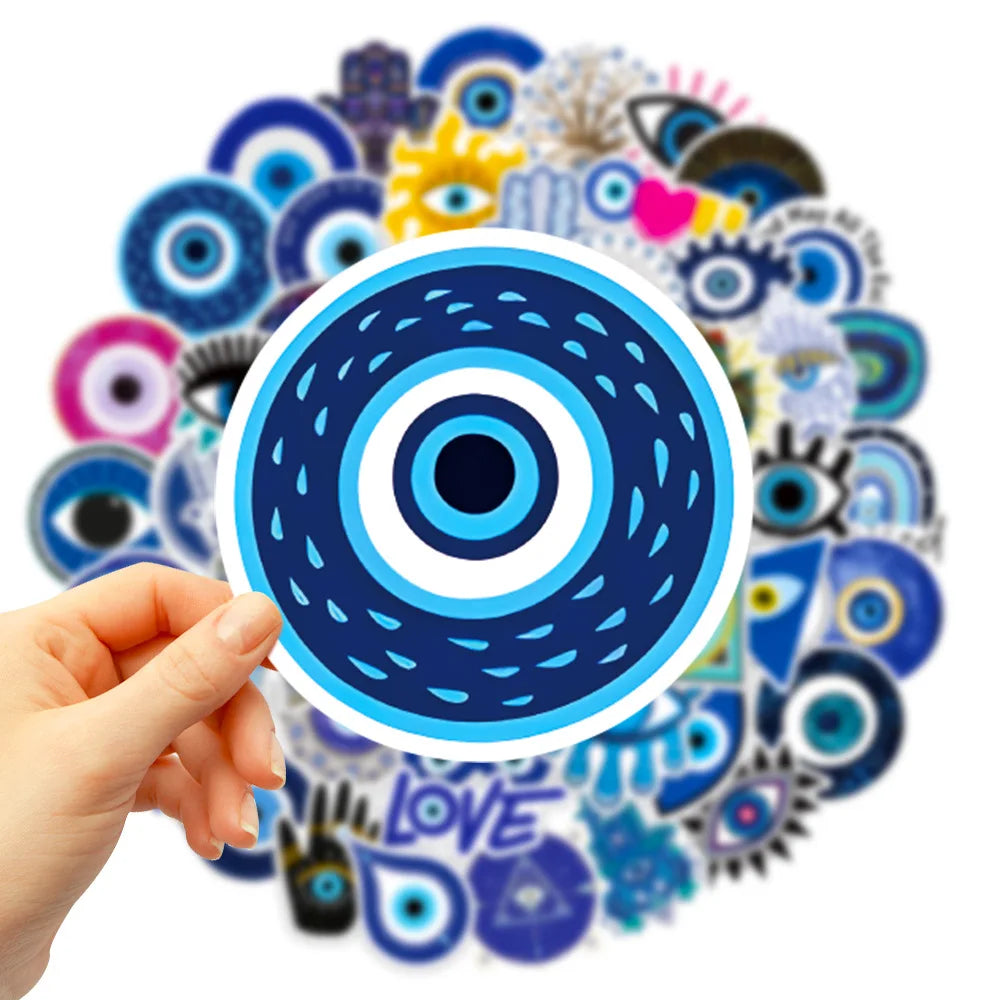 10/30/50PCS Cool Turkish Evil Eye Stickers Aesthetic Decals For Kids Phone Laptop Guitar Luggage Car Waterproof Sticker Kid Toys (ONLINE ORDER ONLY)
