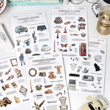 2Pc Ins Cute Retro Sticker Planner Collage Scrapbook DIY Material Decoration Stickers Personalized Art Supplies Stationery (ONLINE ORDER ONLY)