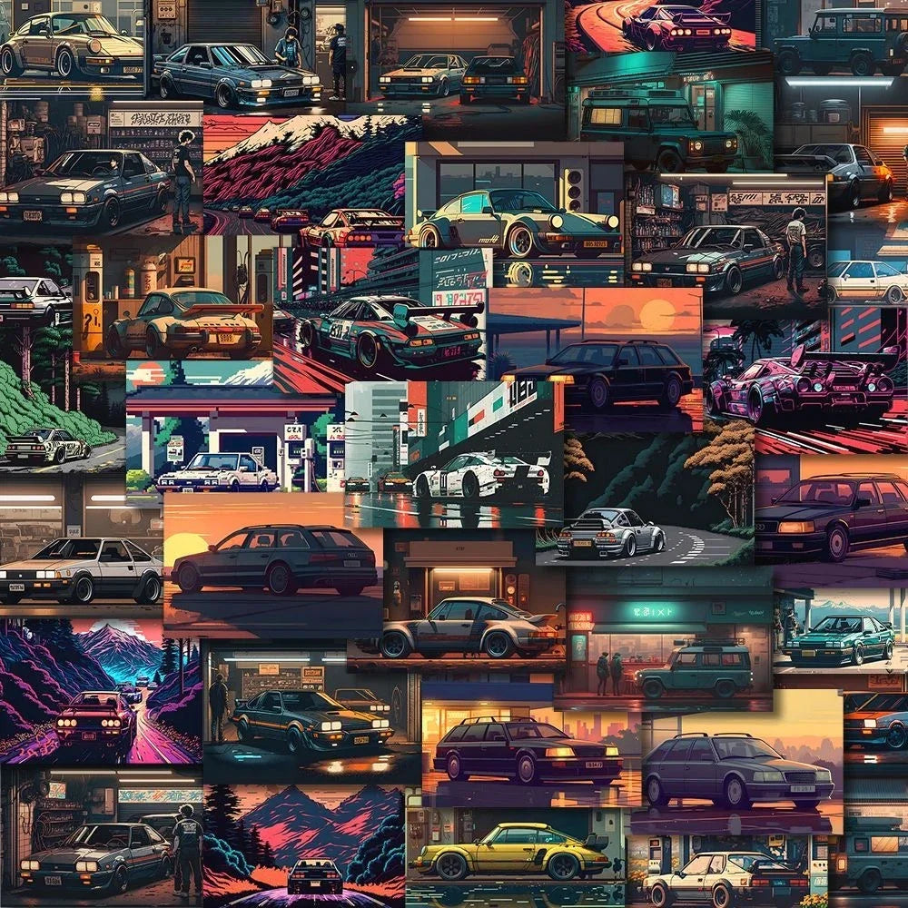 27/54PCS Japanese Pixel JDM Retrofit Racing Stickers Car Laptop Skateboard Luggage Motorcycle Bike Waterproof Sticker Decals (Online Order Only)