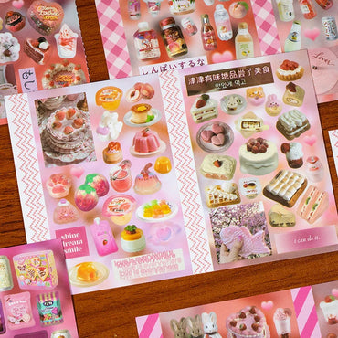 4pcs/set Japanese Vintage Food Sticker for Phone Camera Luggage Journal Sticker Kawaii Decoration Sticker Gift (ONLINE ORDER ONLY)