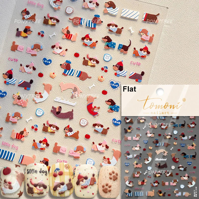 Lovely Dog Bone Bowknot Bread Graffiti Cake Cherry 3D Line Paw Adhesive Nail Art Stickers Cute Cartoon Manicure Decals Wholesale (ONLINE ORDER ONLY)