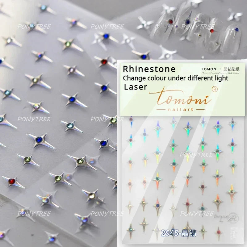 Irregular Stars Red Silver Five-pointed Star Meteor Shiny 5D Self Adhesive Nail Art Stickers Romantic Rhinestone Manicure Decals (ONLINE ORDER ONLY)