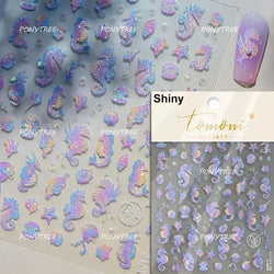Hot Stamping Laser Shell Conch Starfish Pearl Whale Coral Dolphin Summer Beach Sea Wave Jellyfish Bubble Nail Art Stickers Decal (ONLINE ORDER ONLY)