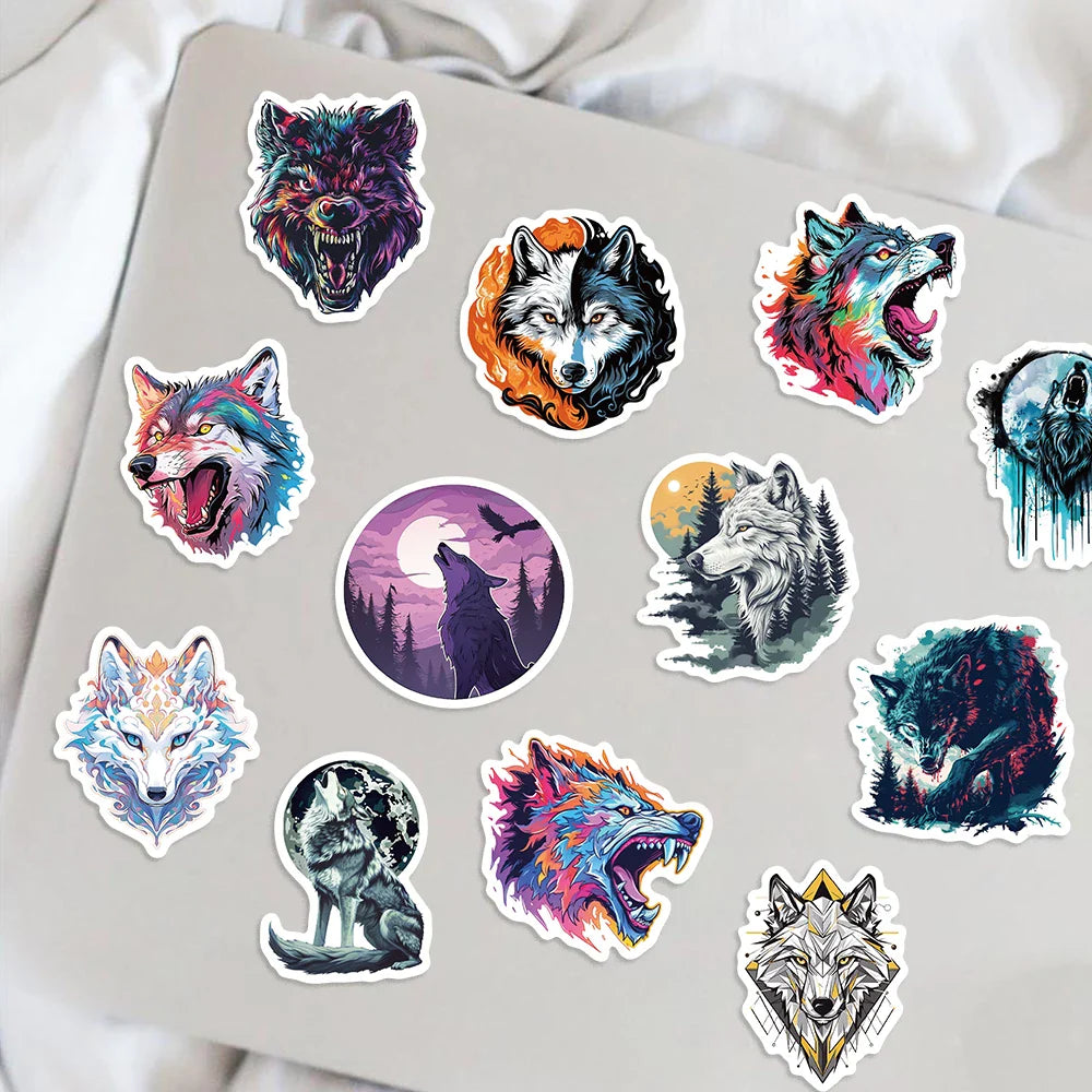 50pcs Wolf Collection Stickers Cartoon DIY Skateboard Phone Case Laptop Waterproof Cool Dark Animal Sticker Decals Toy (Online Order Only)