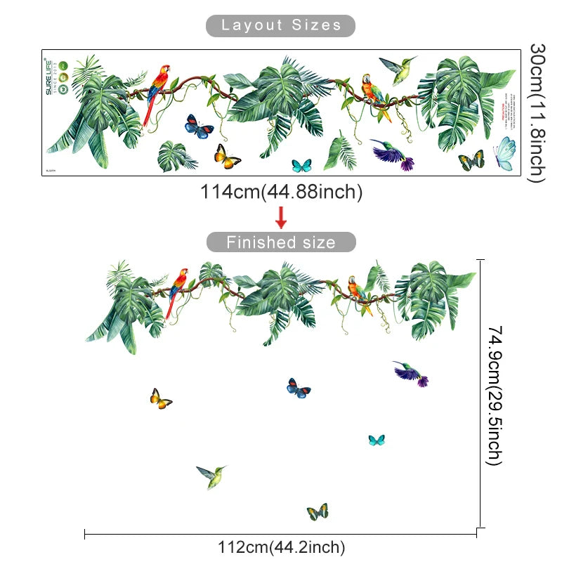 Green Leaves Butterfly Watercolor Tropical Wall Decal Stickers (ONLINE ORDER ONLY)