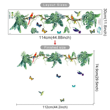 Green Leaves Butterfly Watercolor Tropical Wall Decal Stickers (ONLINE ORDER ONLY)