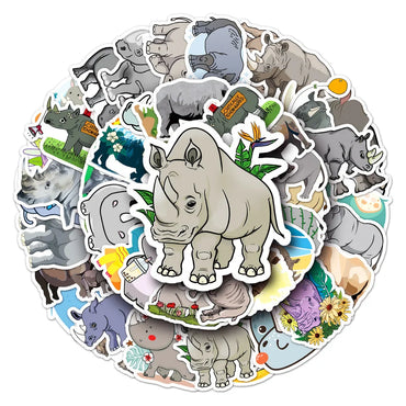 10/50pcs/Pack Lovely Rhino Cartoon Animal Stickers Waterproof Skateboard Motorcycle Guitar Luggage Laptop Bicycle Sticker Toys (ONLINE ORDER ONLY)