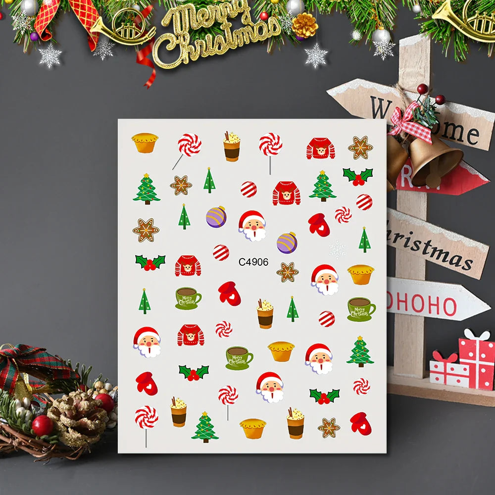 3D Gold Glitter Snowflake Nail Sticker Winter Reflective Elk Star Balloon Christmas Tree Foil Xmas New Year Decal Tips Decoratio (ONLINE ORDER ONLY)