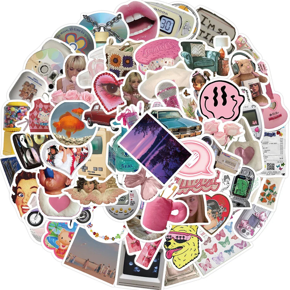65Pcs Retro Millennium Stickers Cartoon PVC Waterproof Stickers Decals For Kids Boys Girls Toys Gifts (ONLINE ORDER ONLY)
