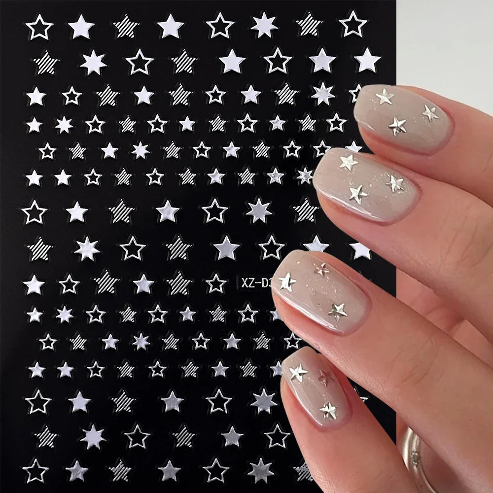 1pc 3D Gradient French Nail Stickers with Crown & Tassel Design Gold Silver Lines Self-Adhesive Nail Art Waterfall Manicure Foil (Online Order Only)