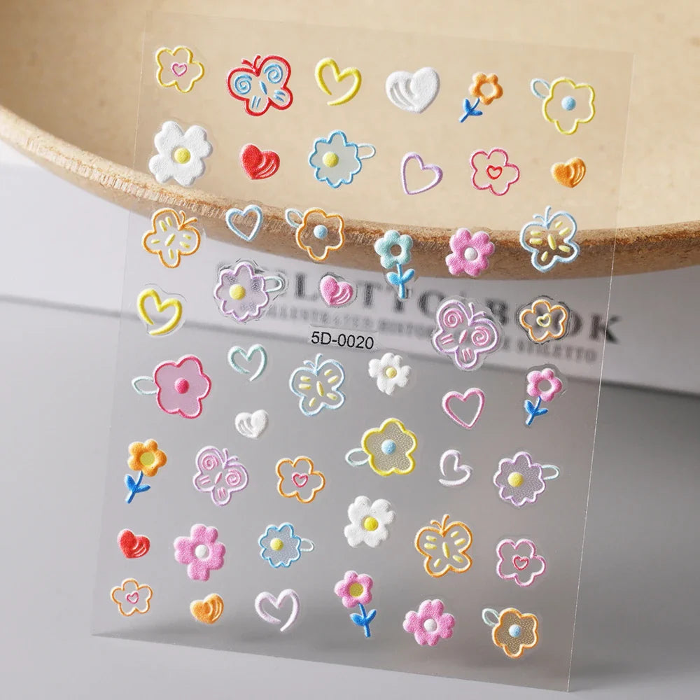 1pc 5D Flower Design Nail Art Stickers Colorful Flowers Nail Art Decals For DIY & Nail Salons Self-Adhesive Nail Art Supplies *^ (ONLINE ORDER ONLY)