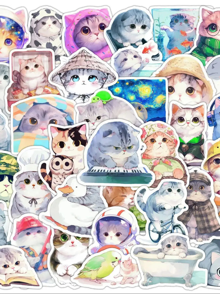 10/30/50PCS Cute Cat Stickers Kids Toys DIY Decoration Kawaii Animal Decals Fridge Luggage Laptop Phone Guitar Bike Skateboard (ONLINE ORDER ONLY)