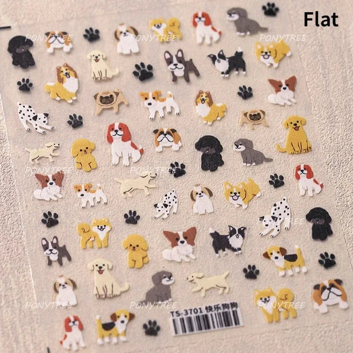 Lovely Dog Bone Bowknot Bread Graffiti Cake Cherry 3D Line Paw Adhesive Nail Art Stickers Cute Cartoon Manicure Decals Wholesale (ONLINE ORDER ONLY)