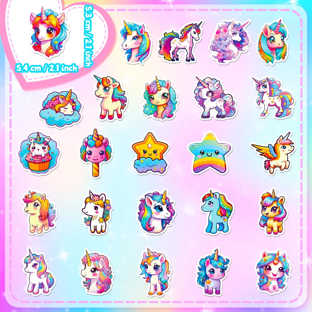10/50Pcs Cute Cartoon Horse Stickers for Laptop Luggage Phone Car Scooter Funny Vinyl Decal for Kids Girl Children Gift (ONLINE ORDER ONLY)