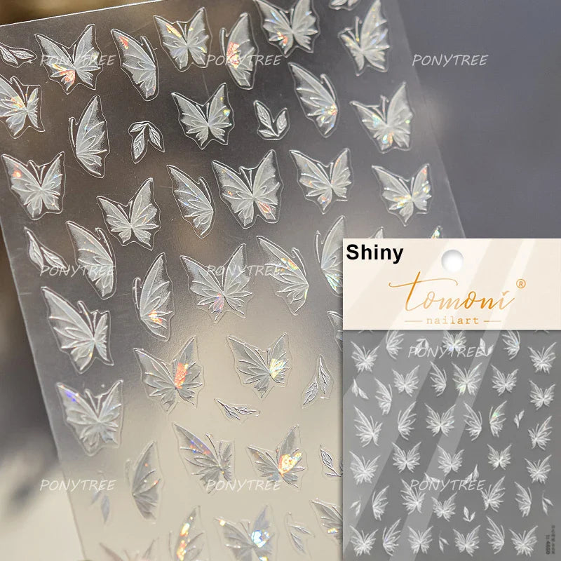 Chic Beautiful White Butterfly Shiny Lace Star Adhesive Nail Art Stickers Animals Charm Snowflake Manicure Decals Nail Supplies (Online Order Only)
