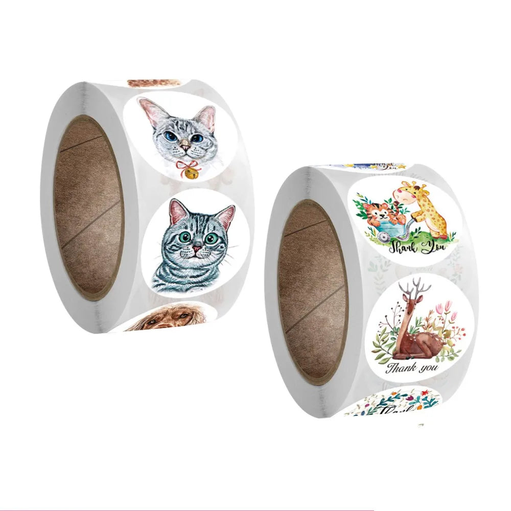 50-500pc Cute Cartoon Cat Animal Thank You Stickers For Party Gift Decoration Packaging Label Reward Children Stationery Sticker (ONLINE ORDER ONLY)