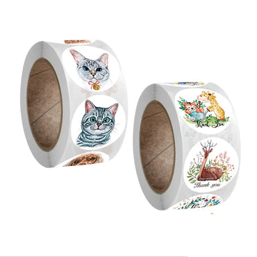 50-500pc Cute Cartoon Cat Animal Thank You Stickers For Party Gift Decoration Packaging Label Reward Children Stationery Sticker (ONLINE ORDER ONLY)