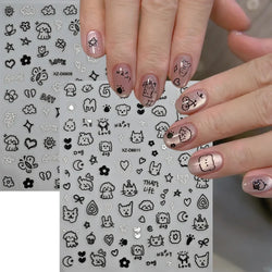 1Pc 3D Cute Black Silver Smile Dog Decals Y2K Cartoon Cat Footprint Nail Stickers Graffiti Star Heart DIY Manicure Slider Decor* (ONLINE ORDER ONLY)