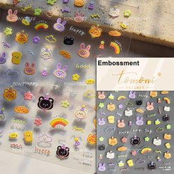 Lovely Bear Strawberry Cake Rose Flower Grid Block Bowknot Embossed Relief Self Adhesive Nail Art Sticker Cute 3D Manicure Decal (ONLINE ORDER ONLY)