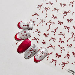 Chic Red Bowknot Silk Ribbon Pearl Elegant Line Self Adhesive Nail Art Stickers Dressy Rhinestone Manicure Decals Nail Supplies (Online Order Only)