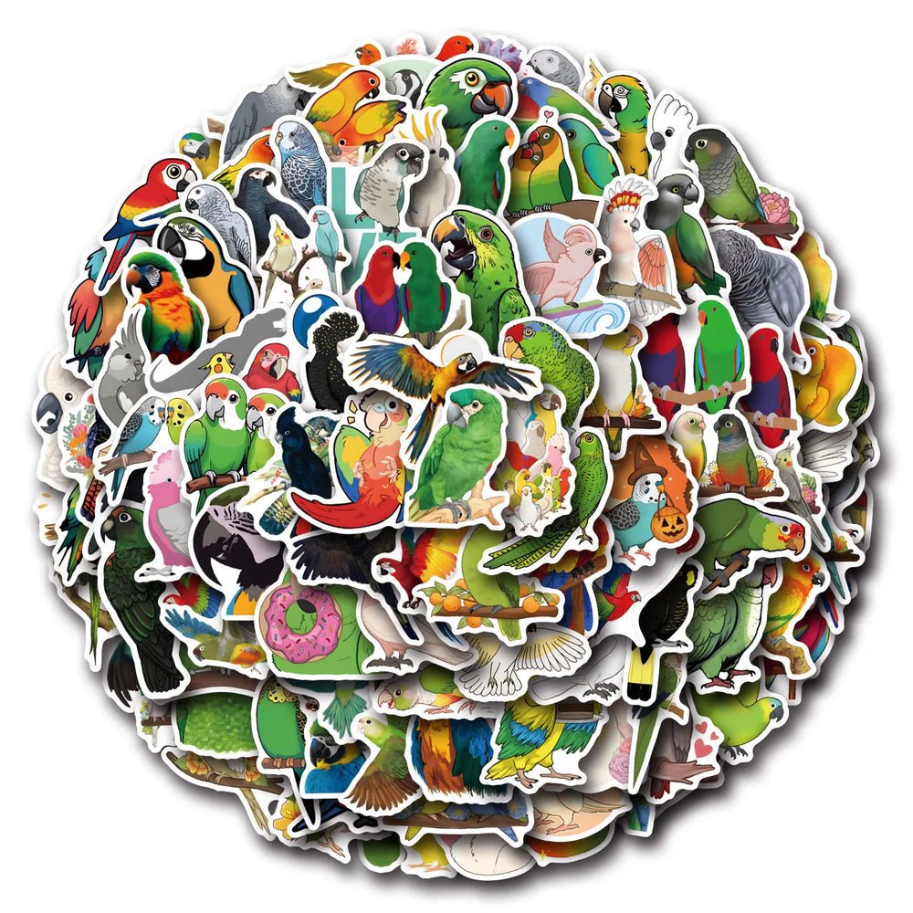 Parrot Cartoon Stickers: 10/30/50/110PCS Funny Animal Decals for Scrapbook, Fridge, Laptop, Phone, Guitar, Skateboard (Online Order Only)