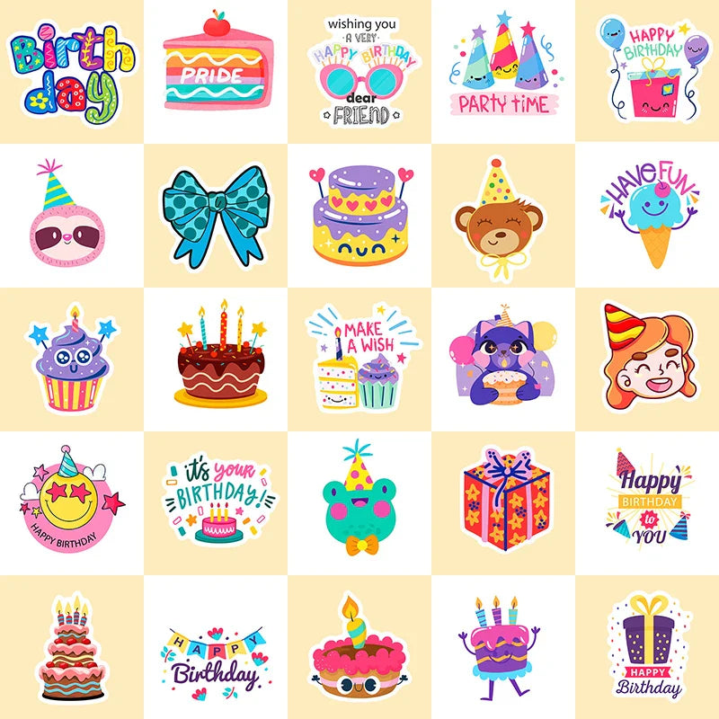 10/30/50PCS Happy Birthday PVC Sticker Aesthetic Decoration Scrapbooking Children's Korean Stationery School Supplies for Kids (ONLINE ORDER ONLY)