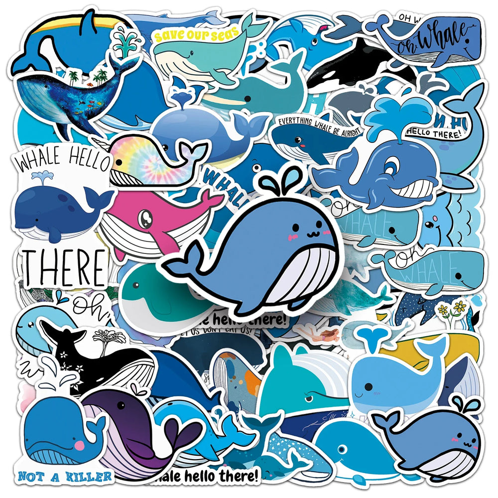 50Pcs Whale Cartoon Waterproof Vinyl Stickers for Skateboard Snowboard (ONLINE ORDER ONLY)
