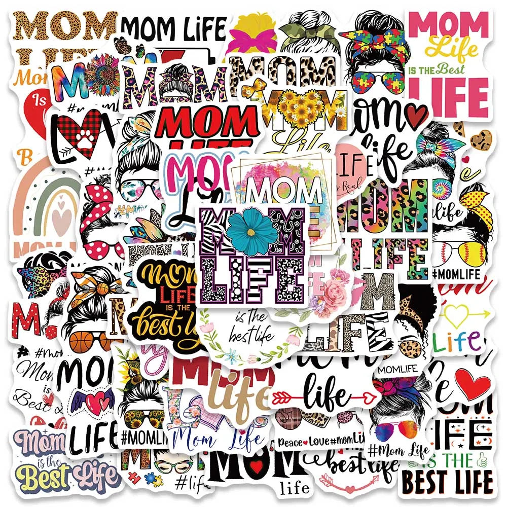 50PCS Mom Life Cartoon Waterproof Stickers for Suitcase, Notebook, Skateboard, Helmet, Bottle (Online Order Only)