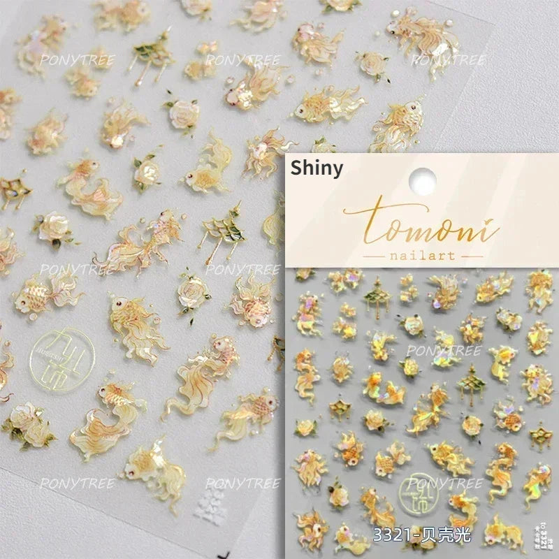Sackful Starfish Goldfish Jellyfish Seahorse Bubbles Conch Ocean Whale Brocaded Carp Adhesive Nail Art Stickers Manicure Decals (ONLINE ORDER ONLY)