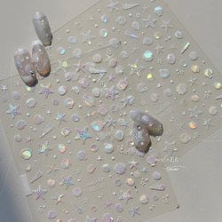 Summer Beach Ocean Shell Starfish Clams Conch Stars Sea Bubble Seasnail Soft Relief Decoration Nail Art Stickers Manicure Decals (ONLINE ORDER ONLY)