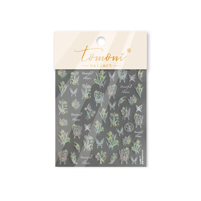 Colourful Butterfly Rose Flower Tulip Daisy Moth Orchid Narcissus 3D Self Adhesive Nail Art Decorations Stickers Manicure Decals (ONLINE ORDER ONLY)