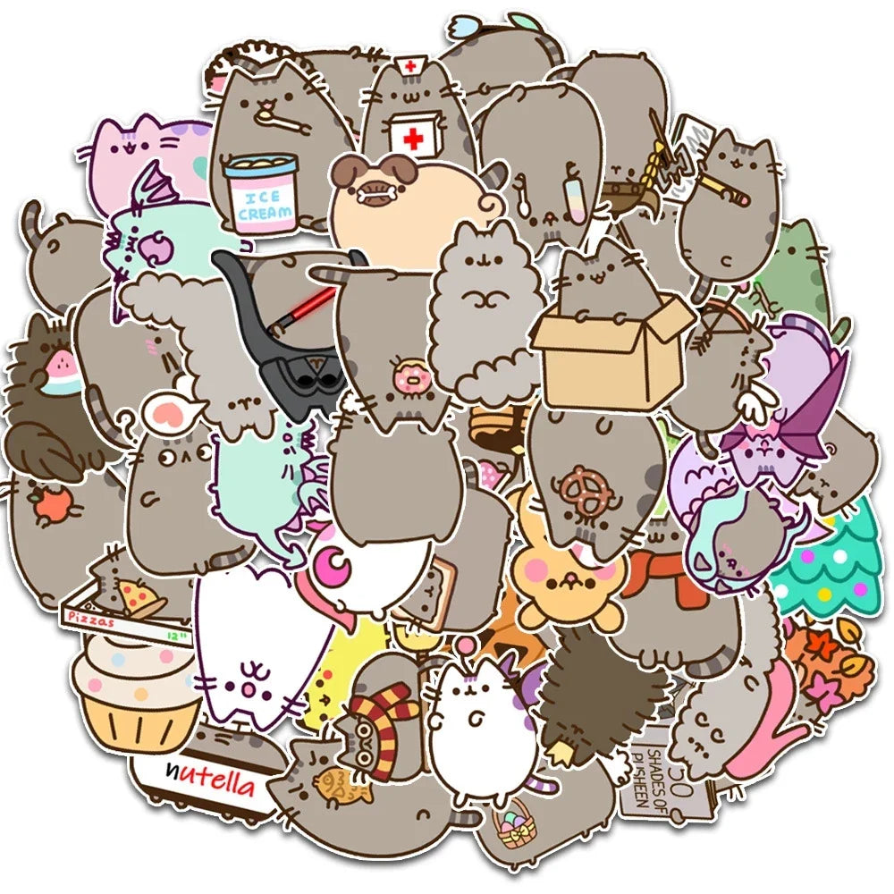 10/30/50PCS Kawaii Chunky Cat Stickers Cute Decals Kids Toy PVC Waterproof Phone Diary Suitcase Skateboard Bike Car Sticker Gift (ONLINE ORDER ONLY)