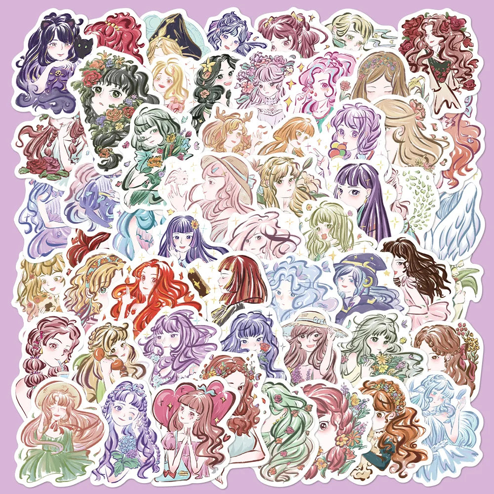 55pcs Anime Girl Stickers for Helmet, Desktop, Wall Decoration (Online Order Only)