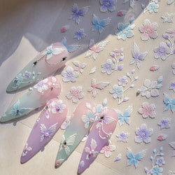 Embroidered Butterfly Flower Colourful Gradient Morning Glory Leaves Self Adhesive Nail Art Stickers Rhinestone Manicure Decals (ONLINE ORDER ONLY)