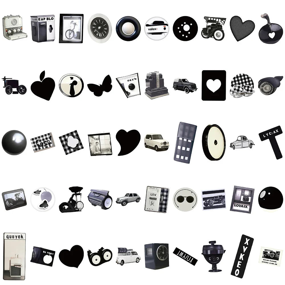10/30/50/100pcs Ins Style Cute Stickers Black White Simple Decals Kids Toy DIY Laptop Notebook Phone Suitcase Decoration Sticker (ONLINE ORDER ONLY)