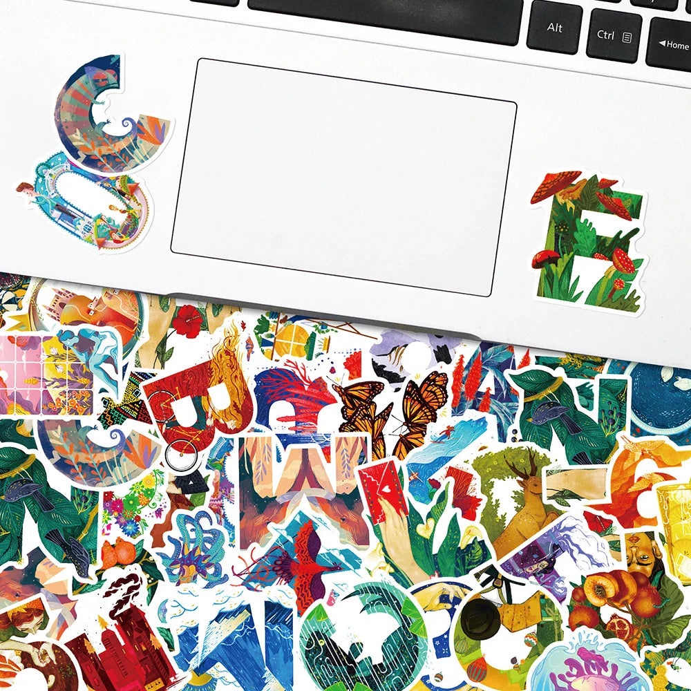 10/30/50PCS Illustration Art Aesthetic Graffiti Stickers Cute Letter Number Decals Decoration Wall Phone Notebook Kids DIY Toys (ONLINE ORDER ONLY)