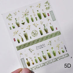 Red Plum Blossom Flower Chinese 3D Self Adhesive Nail Art Decoration Stickers Cheongsam Iris Lily Lotus Vase 5D Manicure Decals (ONLINE ORDER ONLY)