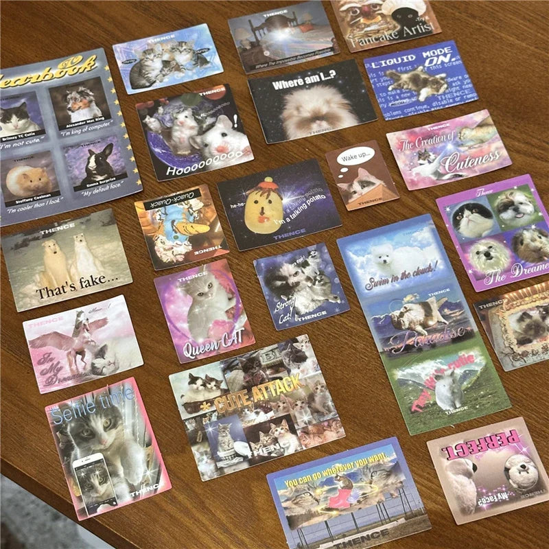 Ins Korean Retro Cute Cat Sticker Scrapbooking DIY Material Collage Decoration Stationery Stickers Aesthetic Personalized (ONLINE ORDER ONLY)