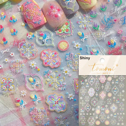 Yellow Purple Mini Flower White Lace Bowknot Flower Bouquet Spring 5D  Adhesive Nail Art Decoration Stickers DIY Manicure Decals (ONLINE ORDER ONLY)