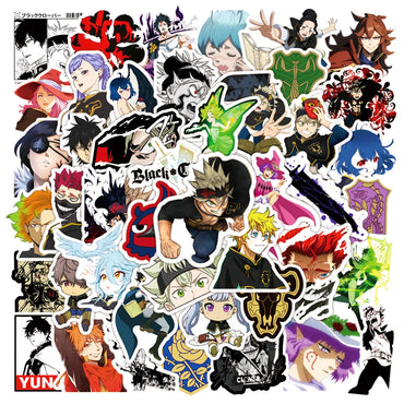 50pcs Black Clover Stickers for Helmets, Walls, DIY Decoration Wholesale (ONLINE ORDER ONLY)
