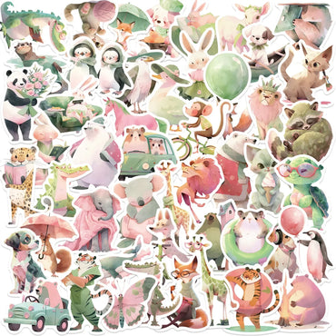 10/50Pcs Ins Style Cute Watercolor Pink Green Animals Stickers DIY Water Bottle Phone Laptop Luggage Skateboard Graffiti Decals (ONLINE ORDER ONLY)