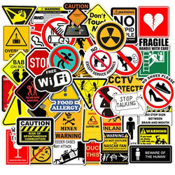 50Pcs Warning Danger Banning Sign Stickers Phone Bike Wall Scrapbook Motorcycle Cool Car Waterproof Cartoon Sticker for Kid Toy (Online Order Only)