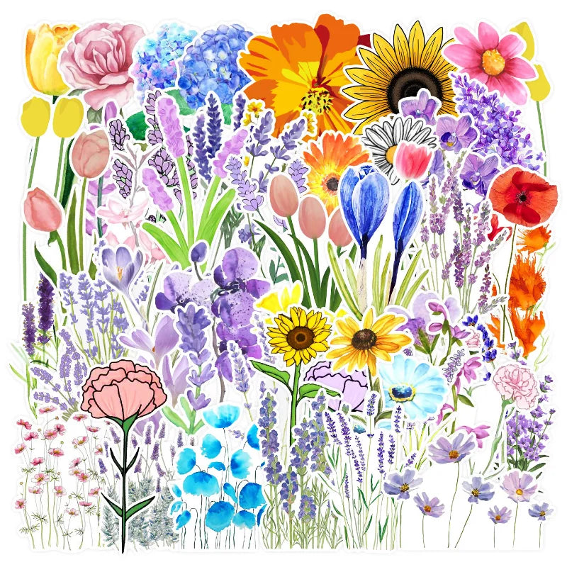 Flower Plant Graffiti Stickers for DIY Luggage, Water Bottle, Phone, Laptop, Guitar, Scrapbook Decal (10/25/50pcs) (ONLINE ORDER ONLY)