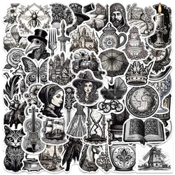 50PCS Vintage Medieval Black White Stickers Aesthetic Diary Scrapbook Laptop Phone Bottle (ONLINE ORDER ONLY)